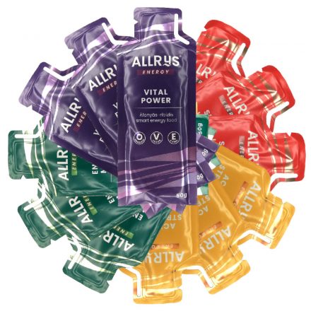 Allrys Vital Power áfonyás-ribizlis gluténmentes energiazselé négyes csomag 4 x 50 g