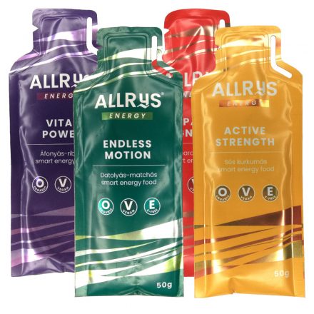 Allrys Vital Power áfonyás-ribizlis gluténmentes energiazselé négyes csomag 4 x 50 g